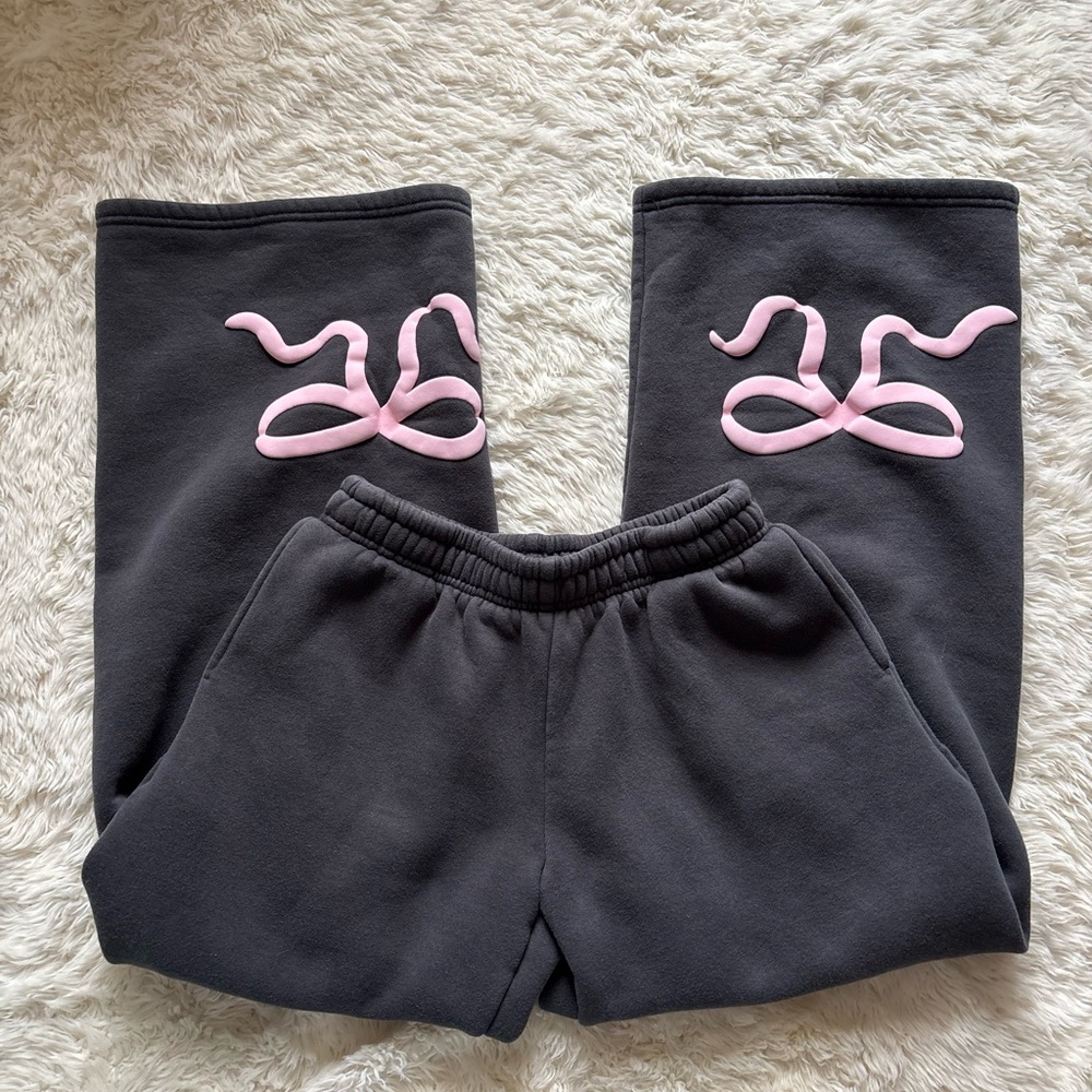 Edikted Gray Joggers with Pink Bows - Picture 1 of 16